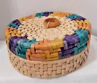 Multicolored Lidded Tortilla WARMER Woven Basket Container Keeper